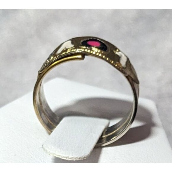 Coquette Gold Tone Enamel Filled Love Ring Size 8 - Picture 10 of 14